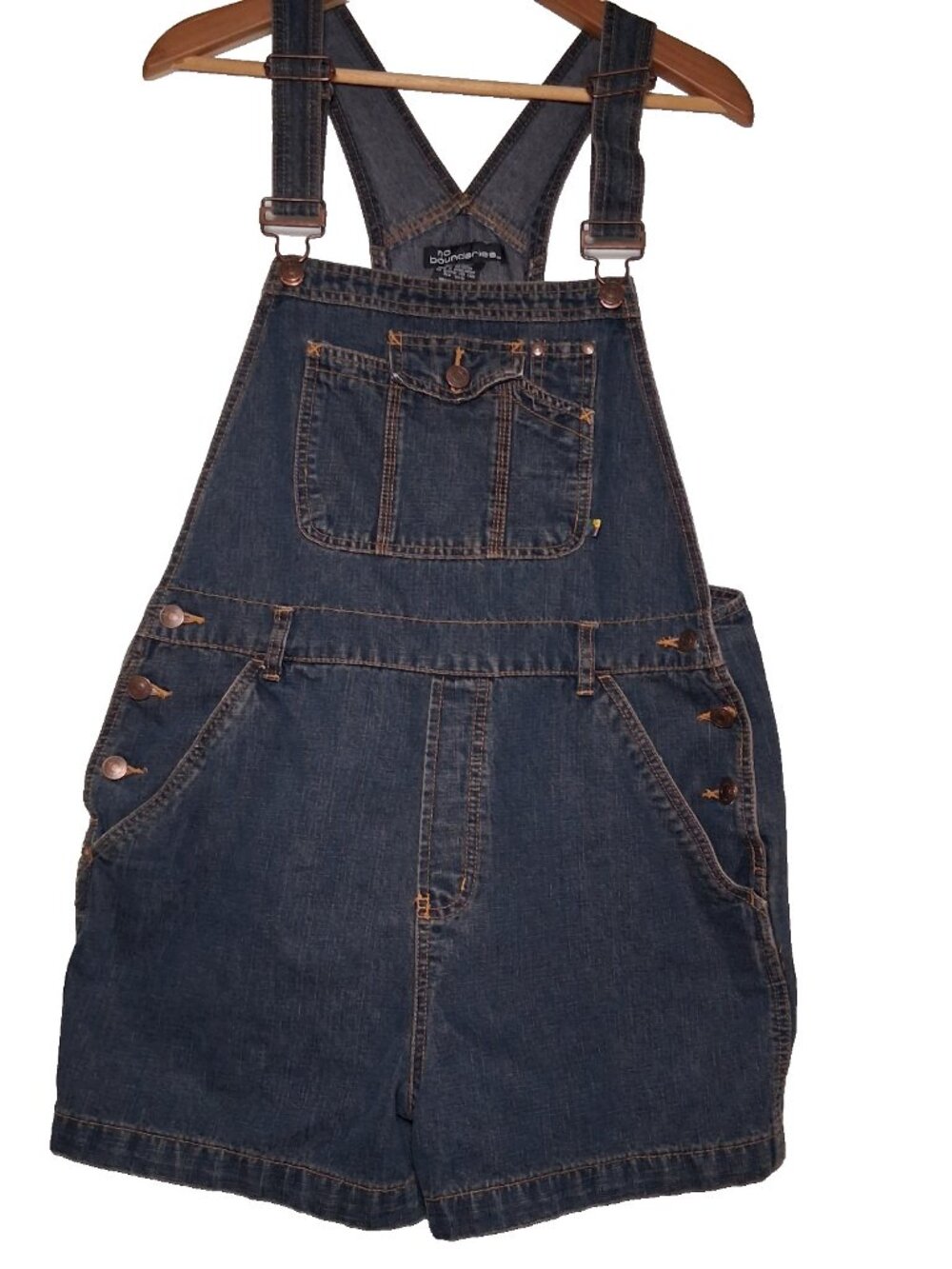 No Boundaries Denim Shortalls Juniors Large Blue Jean Shorts Overalls